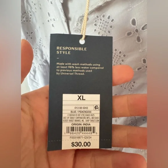 Universal Thread blue colored eyelet cotton dress size XL NEW WITH TAGS - Picture 3 of 9